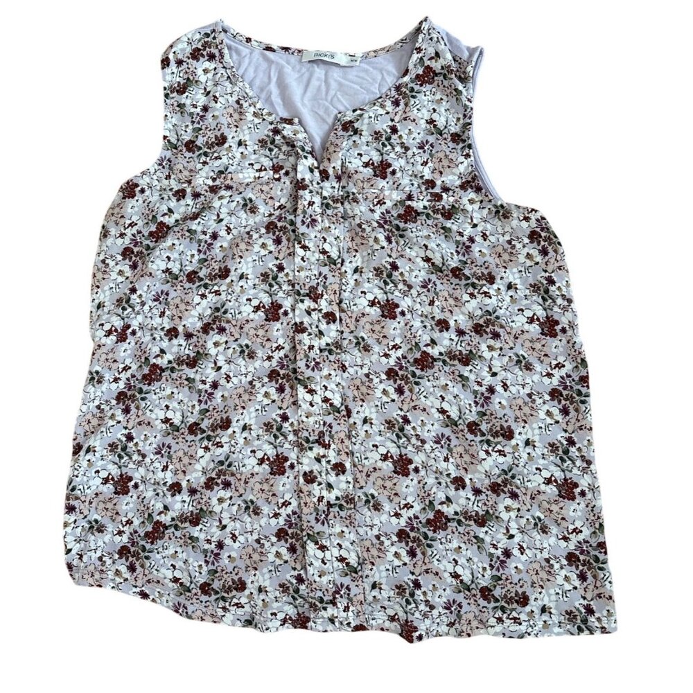Rickis Tank Top Womens Floral Sleeveless Shirt Med Multicolor Solid Back